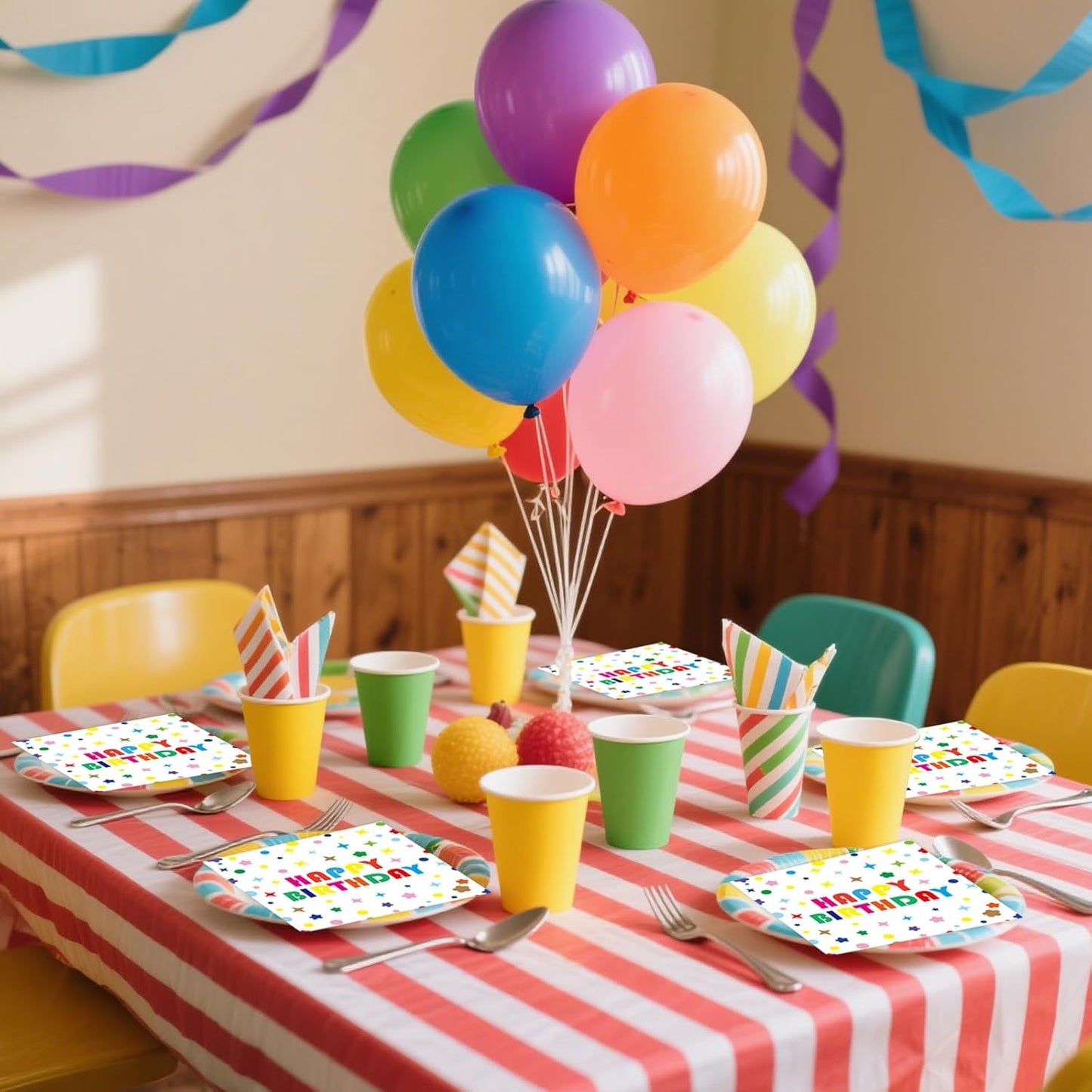 50 Pack Birthday Party Napkins, Disposable Rainbow Polka Dot Napkins Cocktail Beverage Napkins for Happy Birthday Party Decoration