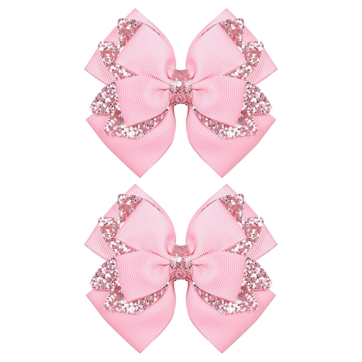 3.5 Inch Hair Bow Clips Handmade Grosgrain Ribbon Hairpins Sparkly Glitter Alligator Clip Hair Accessories for Girls, Pink