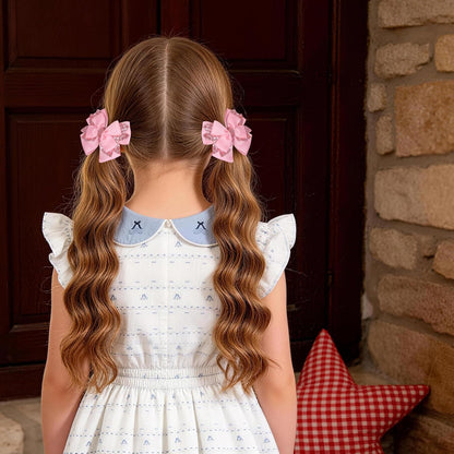 3.5 Inch Hair Bow Clips Handmade Grosgrain Ribbon Hairpins Sparkly Glitter Alligator Clip Hair Accessories for Girls, Pink