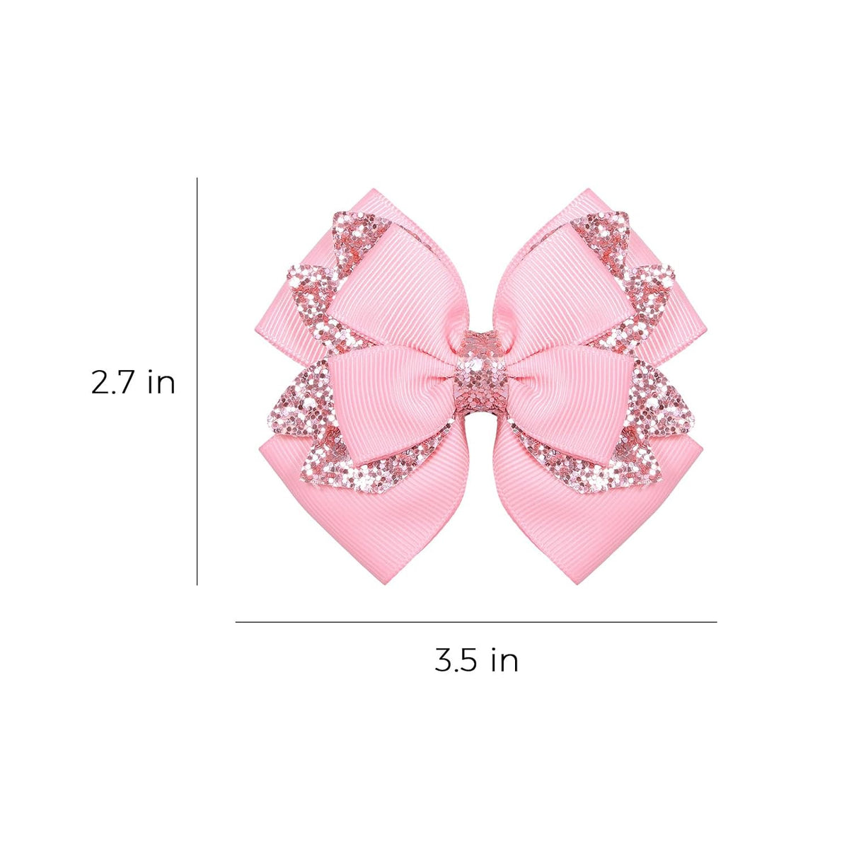 3.5 Inch Hair Bow Clips Handmade Grosgrain Ribbon Hairpins Sparkly Glitter Alligator Clip Hair Accessories for Girls, Pink