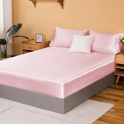 Satin Fitted Sheet Only Queen, Silky Bottom Sheets, Pink