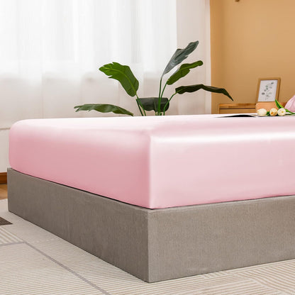 Satin Fitted Sheet Only Queen, Silky Bottom Sheets, Pink