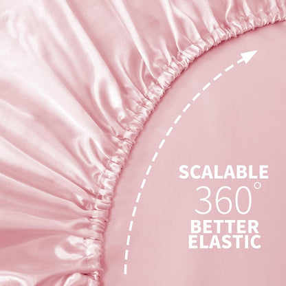 Satin Fitted Sheet Only Queen, Silky Bottom Sheets, Pink