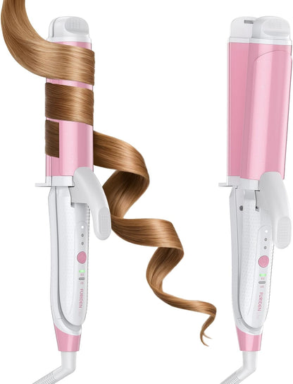 Dual-Voltage Curling Iron: Smart Voltage 1 1/2 inch Ceramic Barrel for Long Hair Traveler - European Travel Curling Iron with Clamp Flash Pink