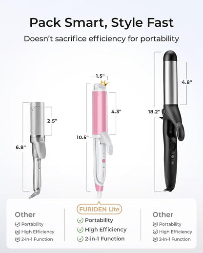 Dual-Voltage Curling Iron: Smart Voltage 1 1/2 inch Ceramic Barrel for Long Hair Traveler - European Travel Curling Iron with Clamp Flash Pink