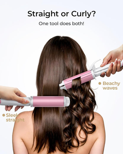 Dual-Voltage Curling Iron: Smart Voltage 1 1/2 inch Ceramic Barrel for Long Hair Traveler - European Travel Curling Iron with Clamp Flash Pink