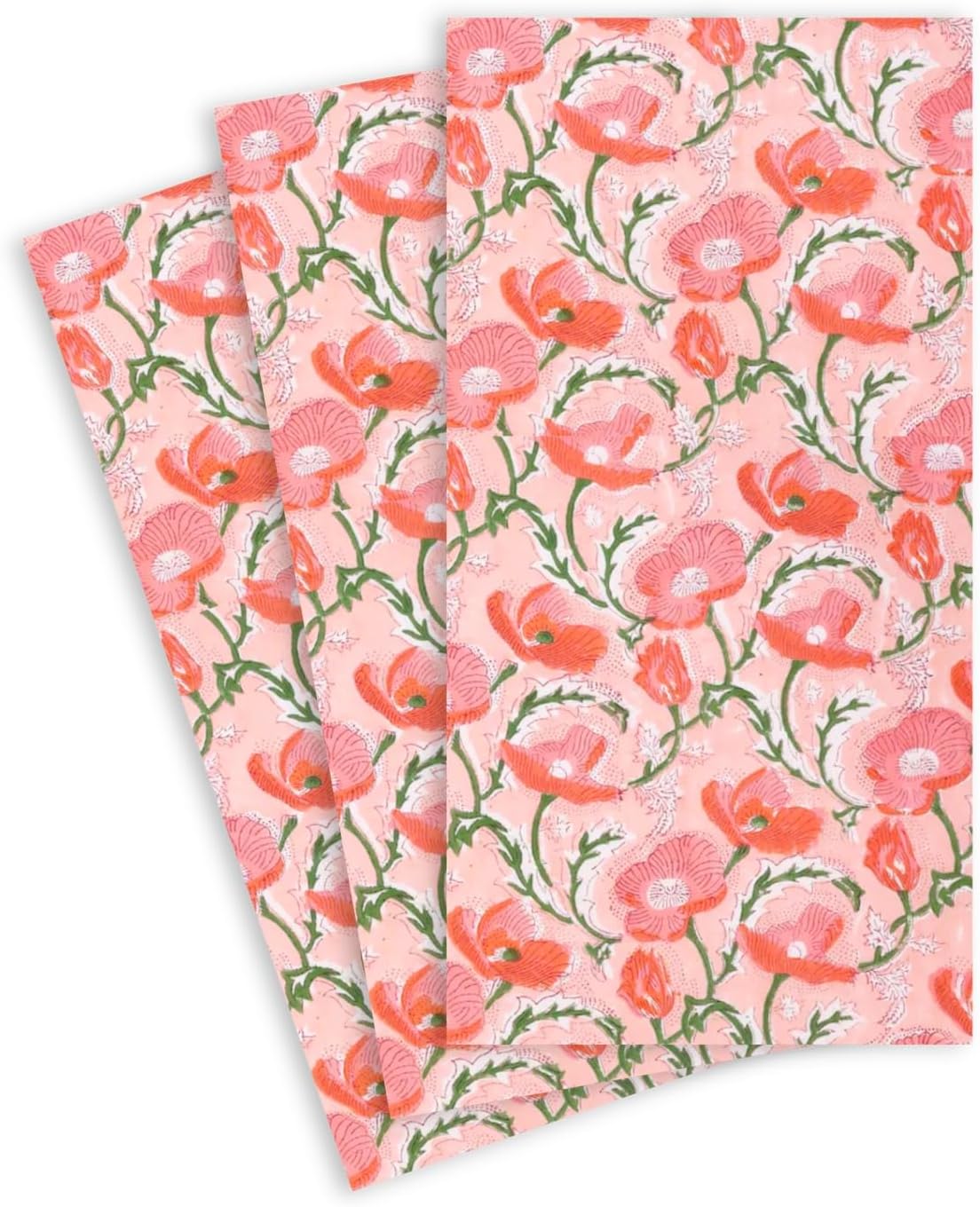 Poppy Napkins Paper 45ct (Bleed-Free Ink) Spring Floral disposable hand towels for bathroom Pink Orange Poppies guest towels block print flowers Easter decorative dinner napkins for decoupage