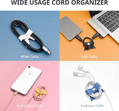 5 Pack Cord Organizer, Bow Cord Keeper, Cable Organizer USB Holder, Leather Cable Management, Cable Straps, Earphone Winder, Storage Straps for Electronics, Earbuds, Small, Pink
