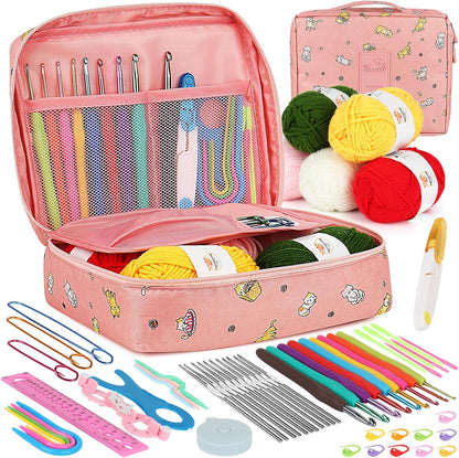 Aeelike Crochet Kit for Beginners, 59pcs Crochet Starter Kits with Yarn, Ergonomic Hooks & Storage Case, Learn-to-Crochet Set for Adults, Kids & Seniors, Ideal DIY Craft Gift for Women