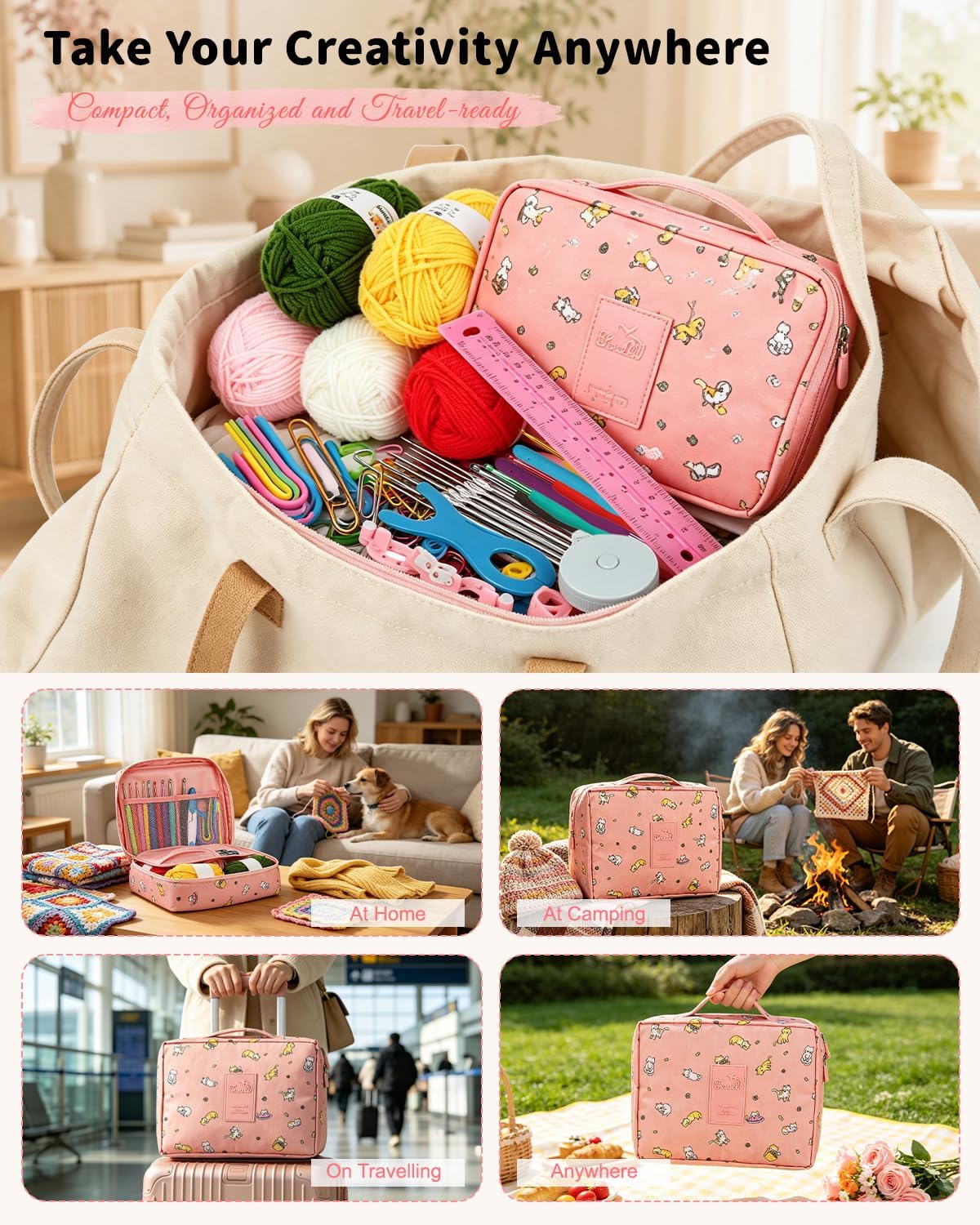 Aeelike Crochet Kit for Beginners, 59pcs Crochet Starter Kits with Yarn, Ergonomic Hooks & Storage Case, Learn-to-Crochet Set for Adults, Kids & Seniors, Ideal DIY Craft Gift for Women