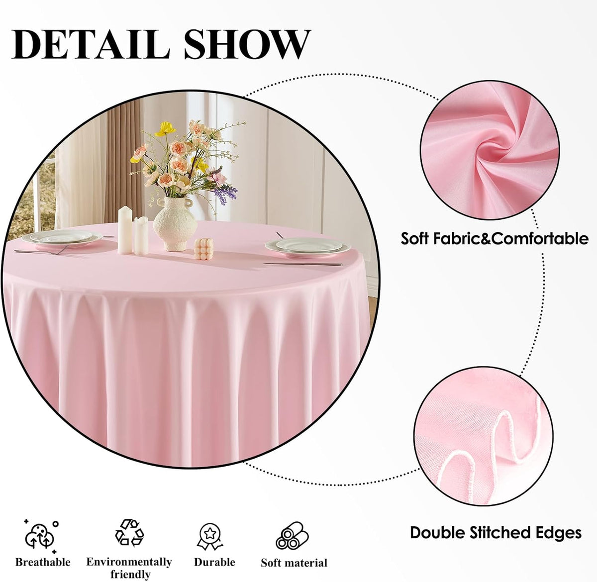 6 Pack Pink Round Tablecloths 120 Inch for Dining Tables