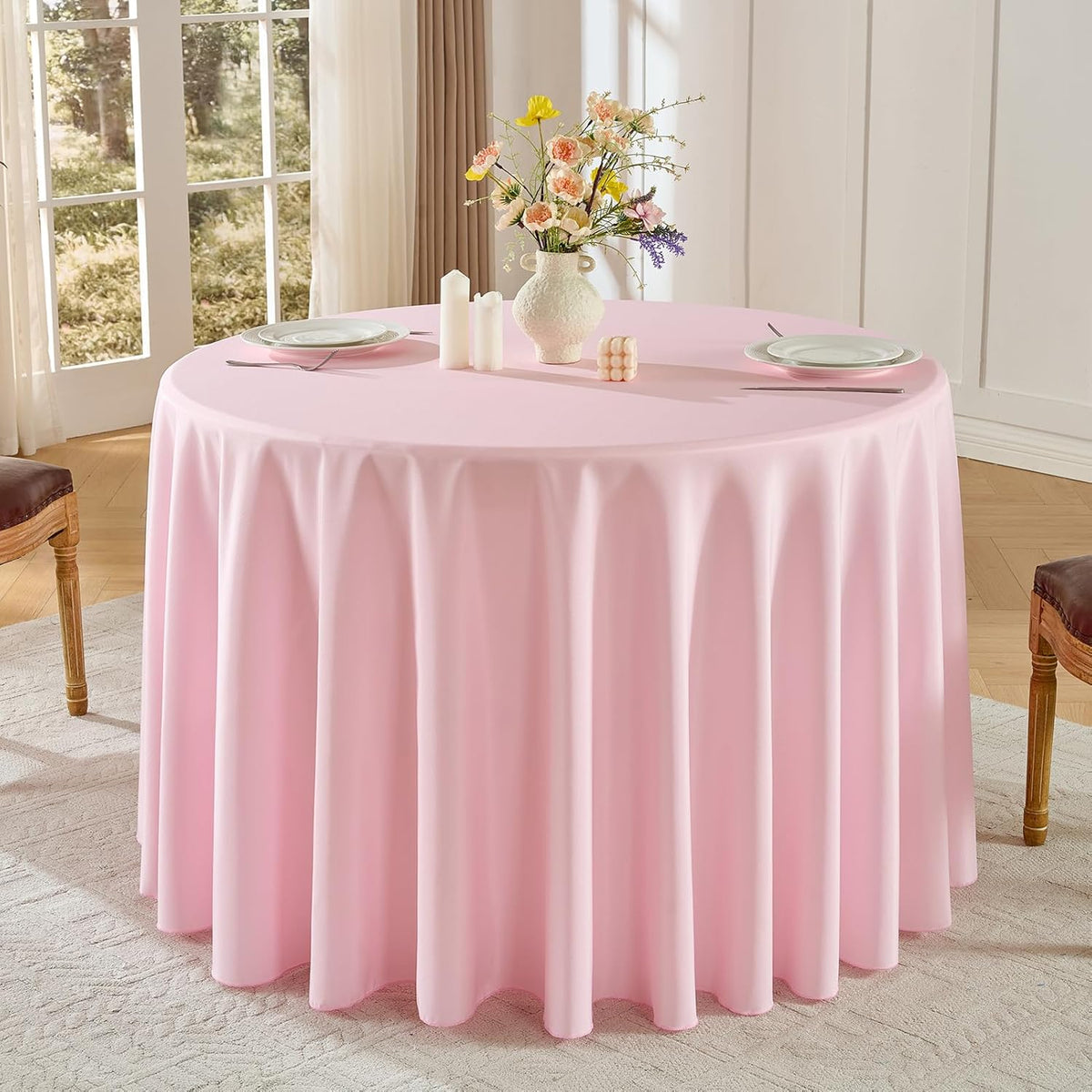 6 Pack Pink Round Tablecloths 120 Inch for Dining Tables