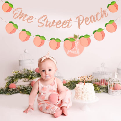 One Sweet Peach Birthday Banner One Sweet Peach Birthday Decorations Glitter Peaches Party Banner for 1st Birthday Decorations for Girls, Baby Shower, First Bday Peaches Party Decoration