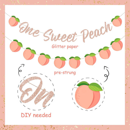 One Sweet Peach Birthday Banner One Sweet Peach Birthday Decorations Glitter Peaches Party Banner for 1st Birthday Decorations for Girls, Baby Shower, First Bday Peaches Party Decoration