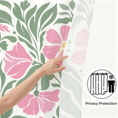 Boho Shower Curtain Floral Bathroom Curtain (Pink, 71x71 inch)