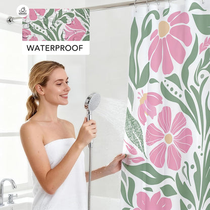 Boho Shower Curtain Floral Bathroom Curtain (Pink, 71x71 inch)