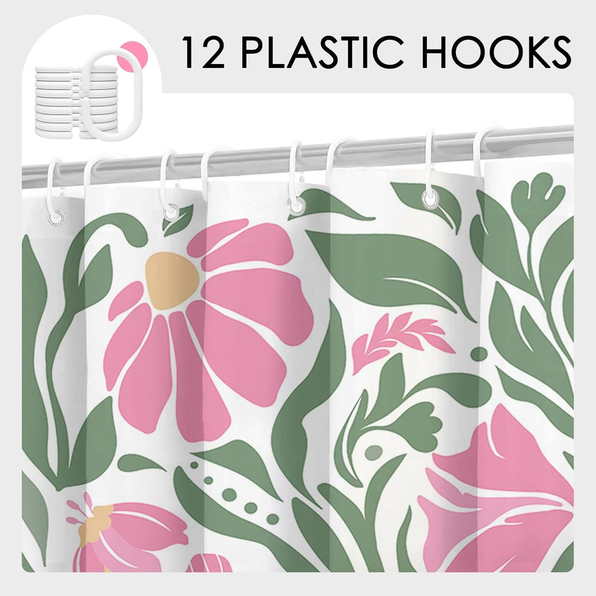 Boho Shower Curtain Floral Bathroom Curtain (Pink, 71x71 inch)