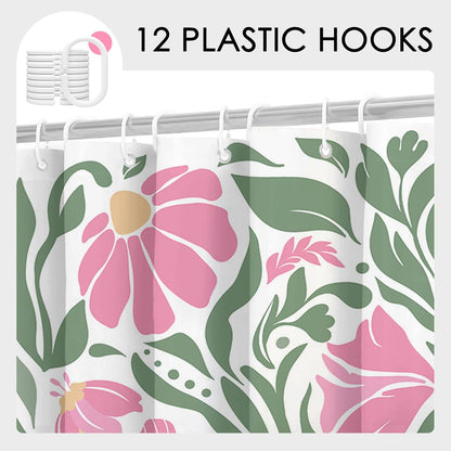 Boho Shower Curtain Floral Bathroom Curtain (Pink, 71x71 inch)