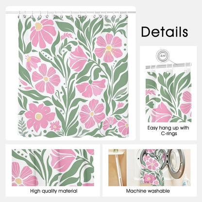 Boho Shower Curtain Floral Bathroom Curtain (Pink, 71x71 inch)