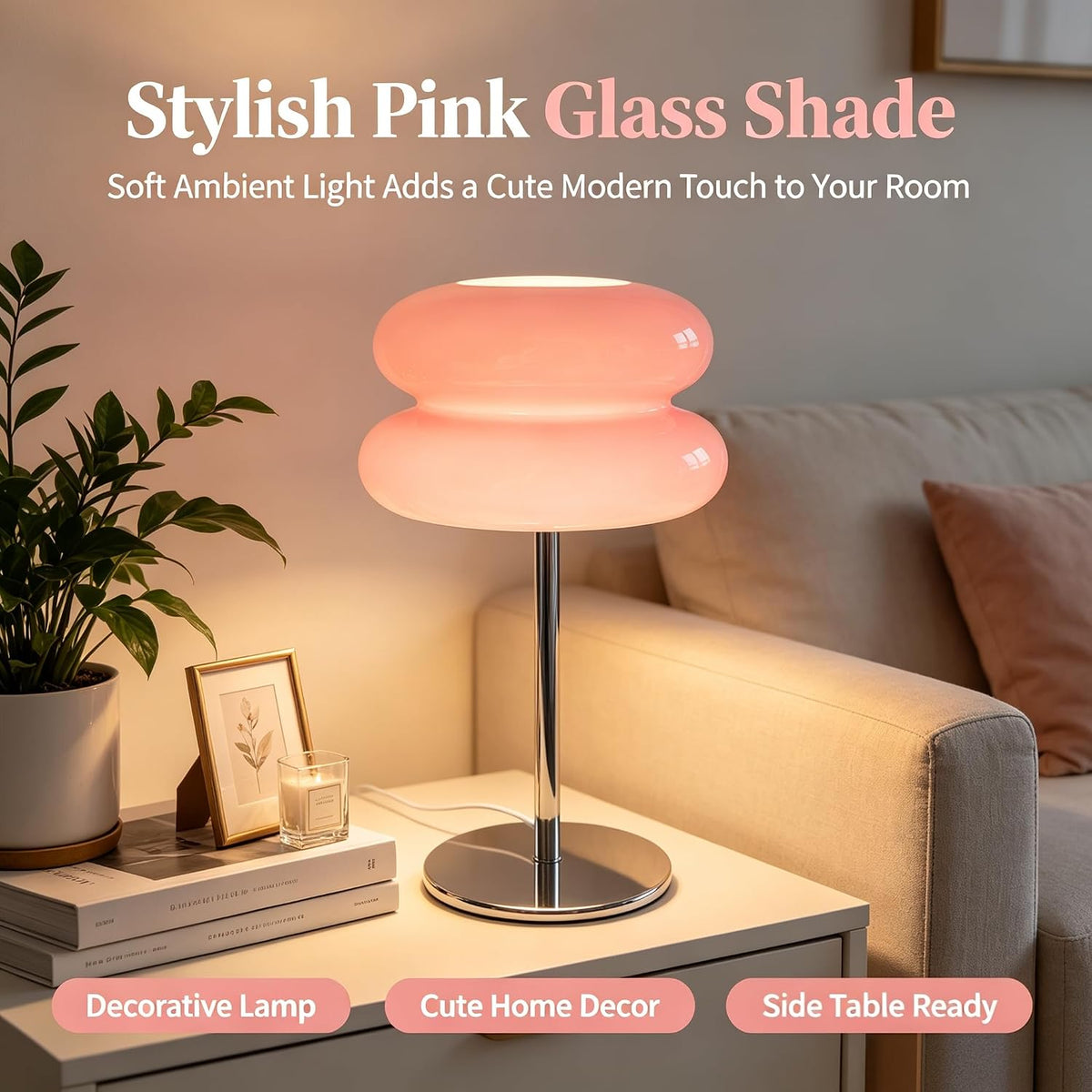 Bedroom Mushroom lamp, Medieval Modern Bedside Table lamp, dimmable Retro Egg Tart Headlight, Unique Home Mushroom Decoration Aesthetic Lovely Living Room Desk lamp (Pink)