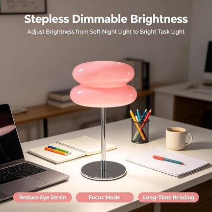 Bedroom Mushroom lamp, Medieval Modern Bedside Table lamp, dimmable Retro Egg Tart Headlight, Unique Home Mushroom Decoration Aesthetic Lovely Living Room Desk lamp (Pink)