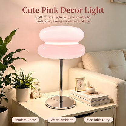 Bedroom Mushroom lamp, Medieval Modern Bedside Table lamp, dimmable Retro Egg Tart Headlight, Unique Home Mushroom Decoration Aesthetic Lovely Living Room Desk lamp (Pink)