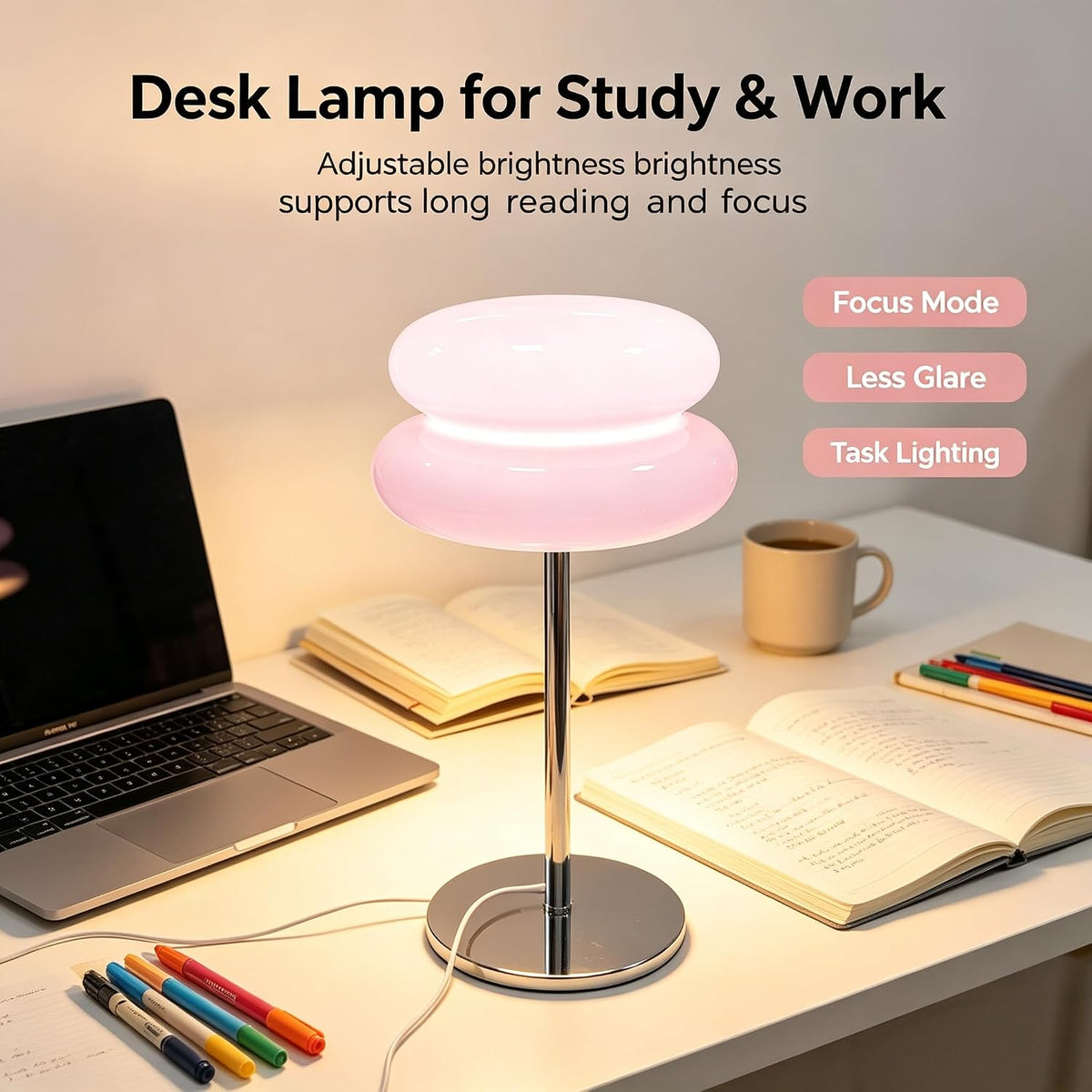 Bedroom Mushroom lamp, Medieval Modern Bedside Table lamp, dimmable Retro Egg Tart Headlight, Unique Home Mushroom Decoration Aesthetic Lovely Living Room Desk lamp (Pink)