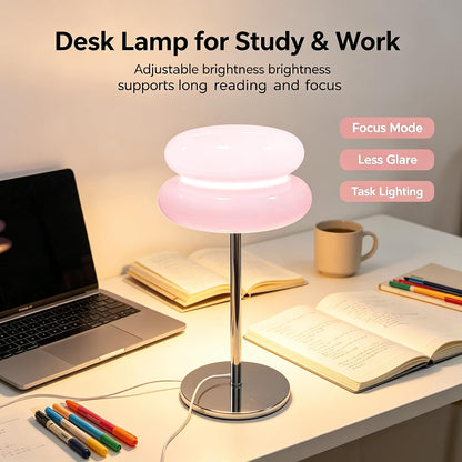 Bedroom Mushroom lamp, Medieval Modern Bedside Table lamp, dimmable Retro Egg Tart Headlight, Unique Home Mushroom Decoration Aesthetic Lovely Living Room Desk lamp (Pink)