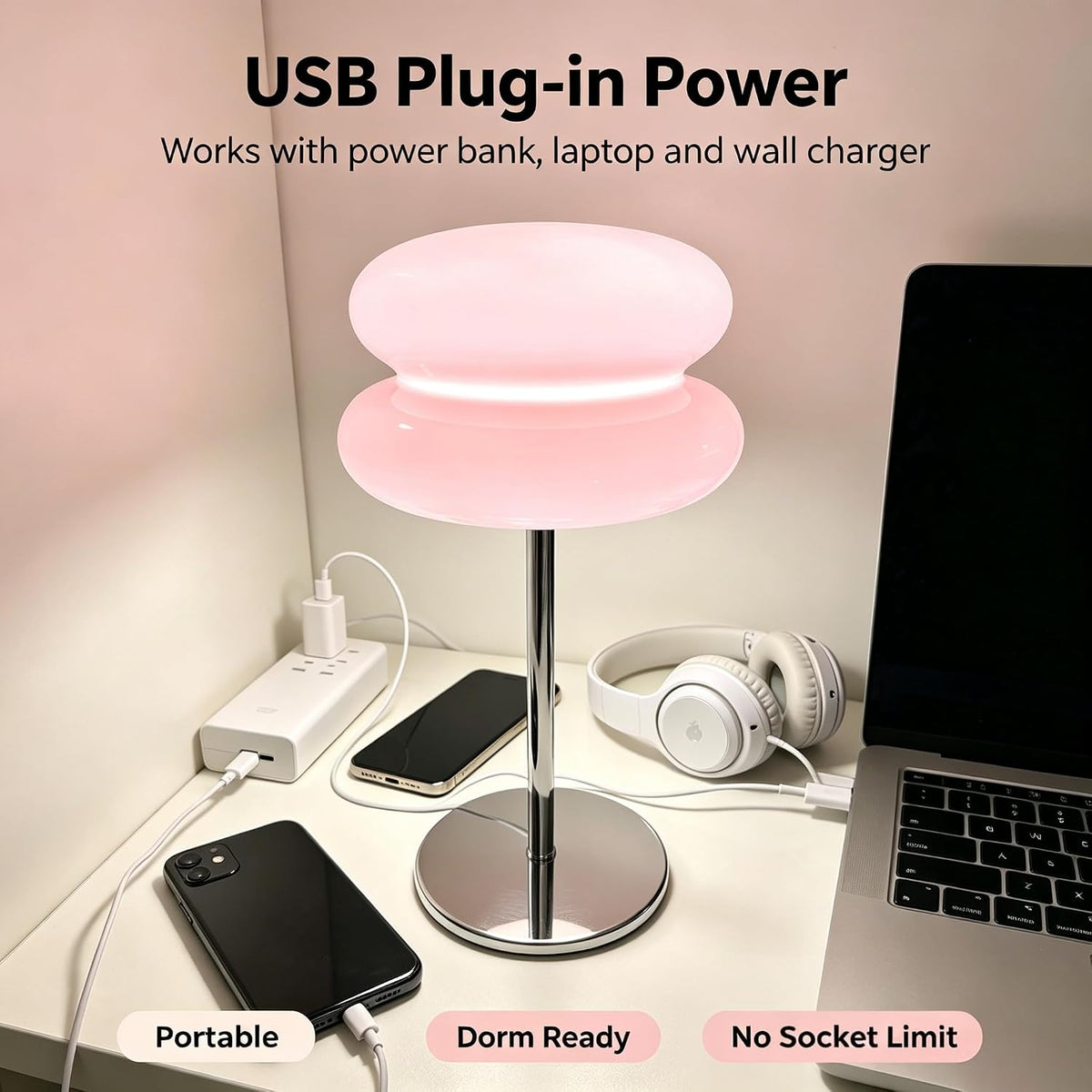 Bedroom Mushroom lamp, Medieval Modern Bedside Table lamp, dimmable Retro Egg Tart Headlight, Unique Home Mushroom Decoration Aesthetic Lovely Living Room Desk lamp (Pink)