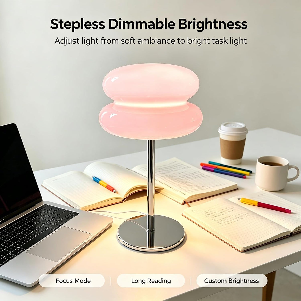 Bedroom Mushroom lamp, Medieval Modern Bedside Table lamp, dimmable Retro Egg Tart Headlight, Unique Home Mushroom Decoration Aesthetic Lovely Living Room Desk lamp (Pink)
