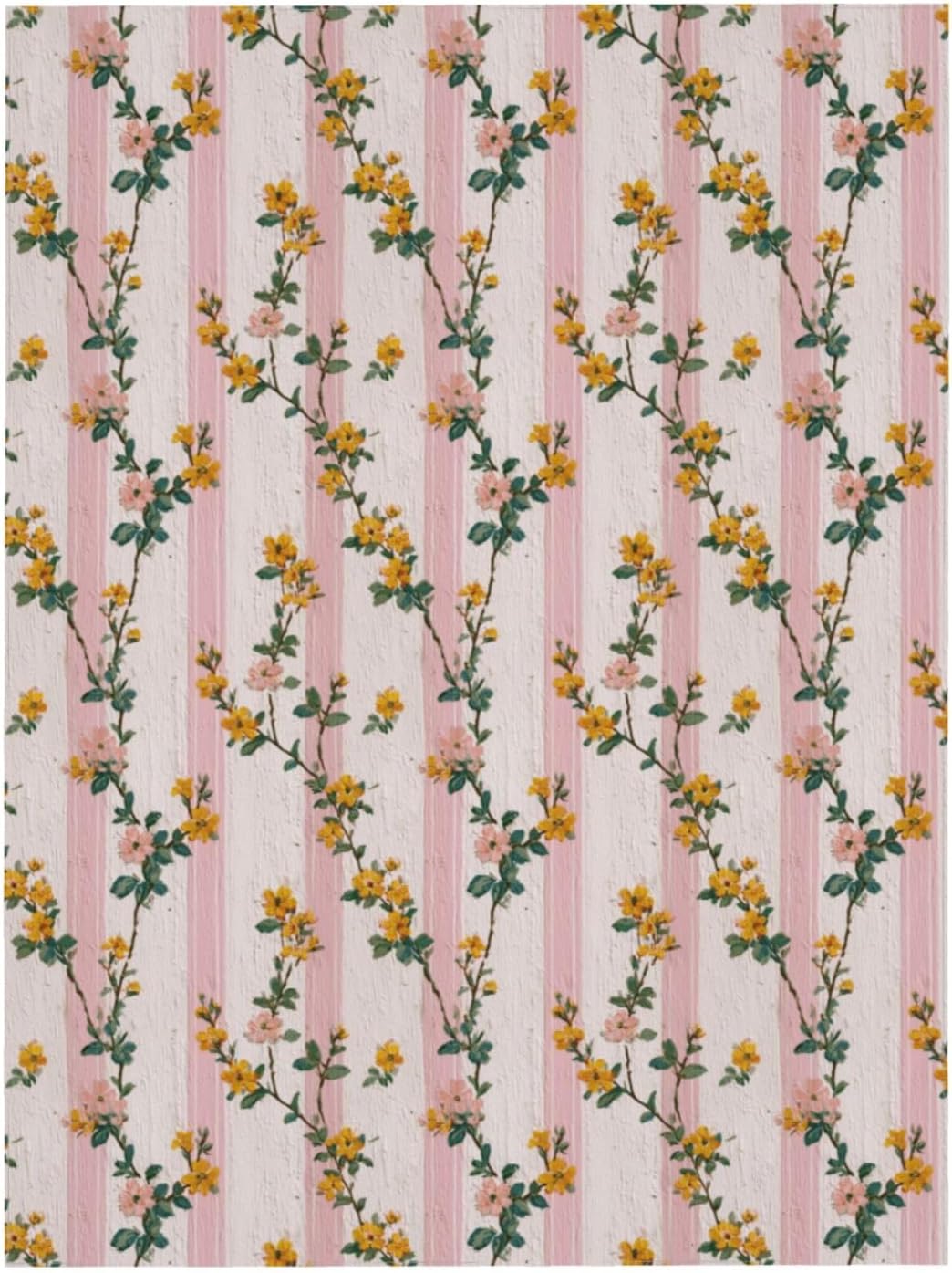 Tiny Yellow Flowers Light Pink Victorian Stripes Rectangle Tablecloth, Drop Shapes Table Cloth Dining Table Cover for Kitchen Restaurant Party Buffet Picnic, 52x70 Inch
