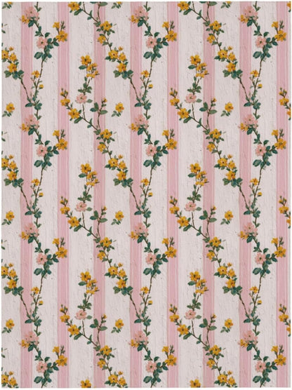 Tiny Yellow Flowers Light Pink Victorian Stripes Rectangle Tablecloth, Drop Shapes Table Cloth Dining Table Cover for Kitchen Restaurant Party Buffet Picnic, 52x70 Inch