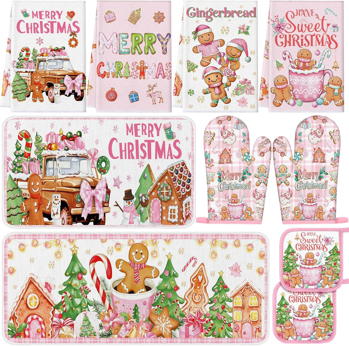 10 Pcs Christmas Gingerbread Man Kitchen Decor Accessories Set