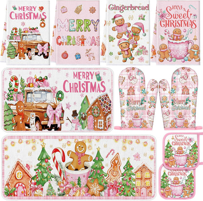 10 Pcs Christmas Gingerbread Man Kitchen Decor Accessories Set