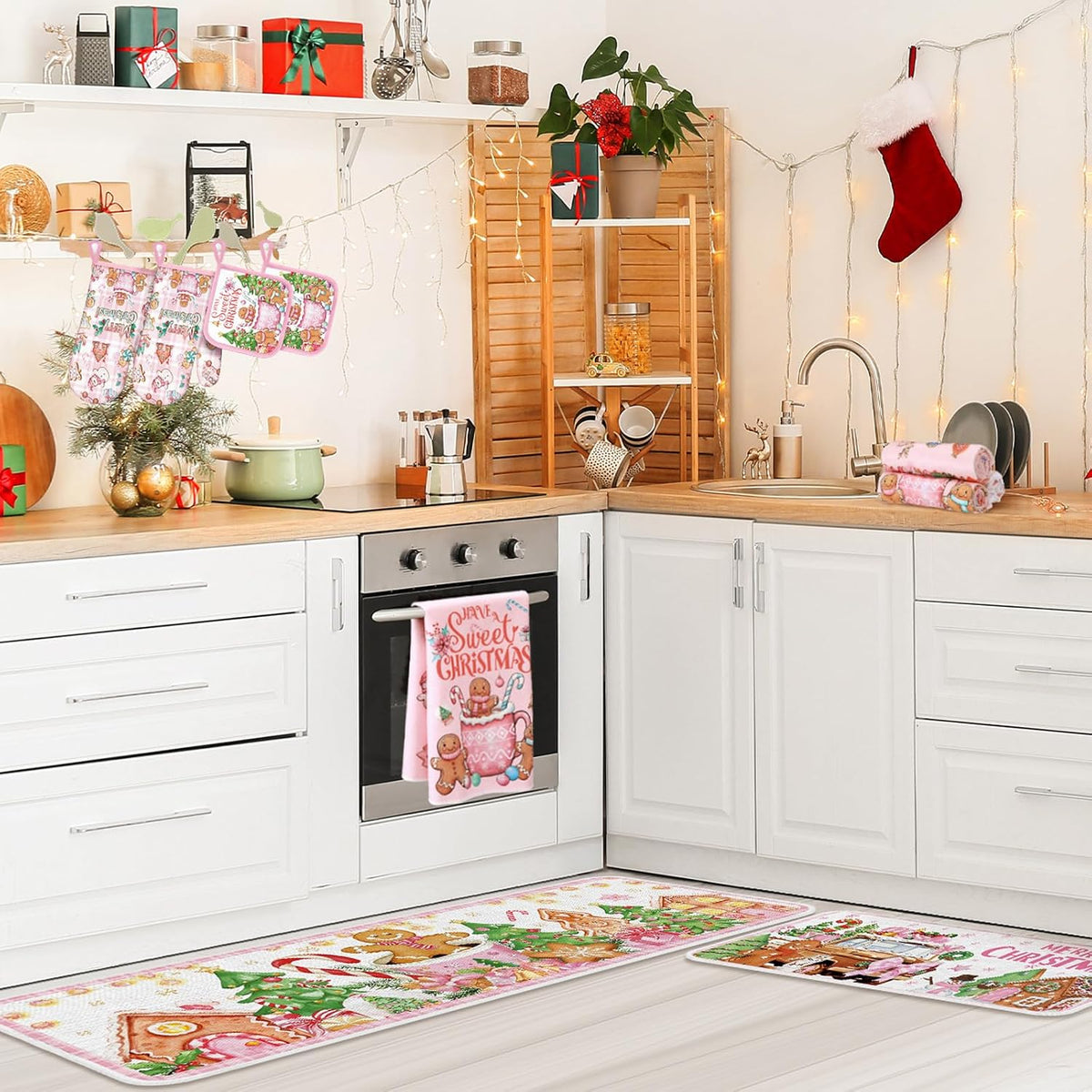 10 Pcs Christmas Gingerbread Man Kitchen Decor Accessories Set