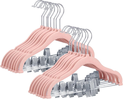 11.8 Inch Baby Velvet Hangers with Movable Clips 16 Pack Pink