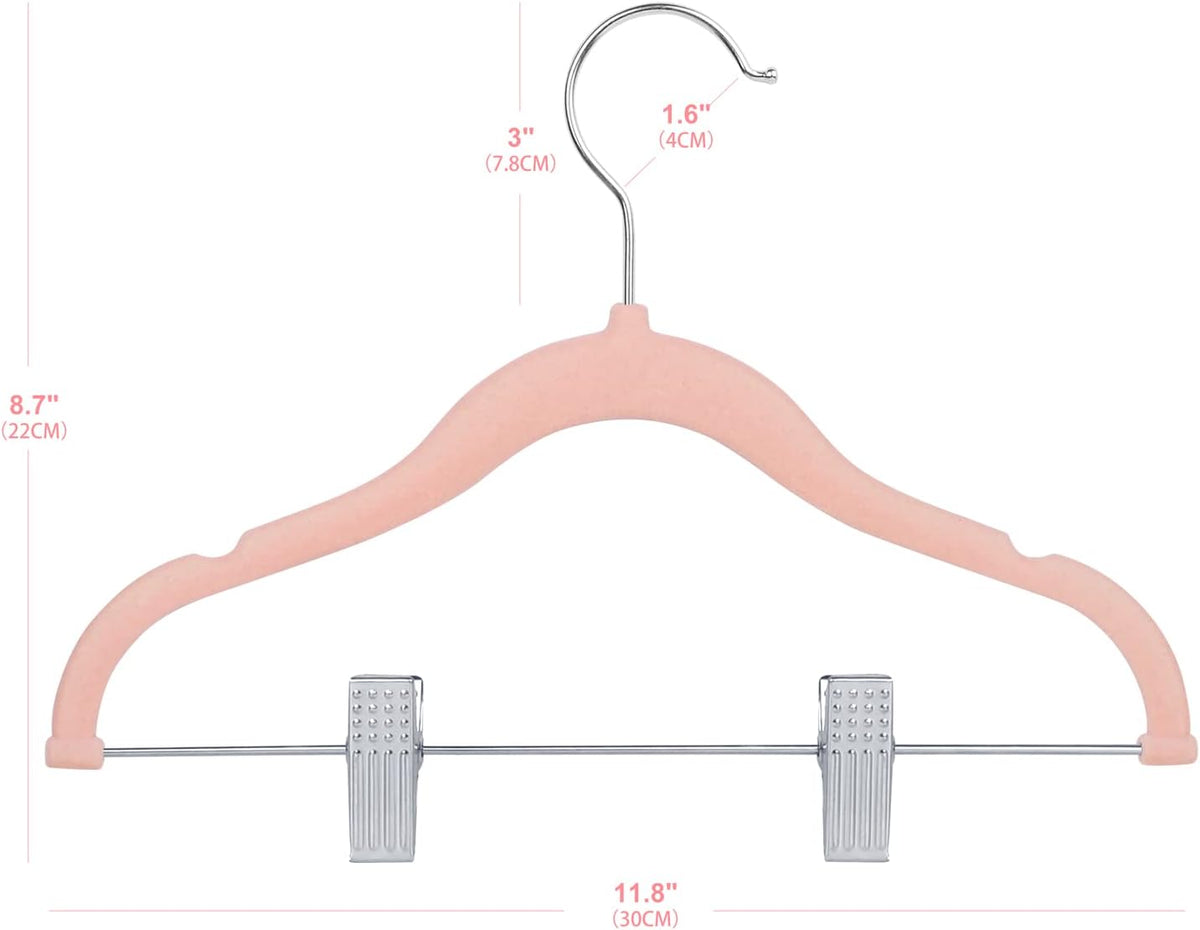 11.8 Inch Baby Velvet Hangers with Movable Clips 16 Pack Pink