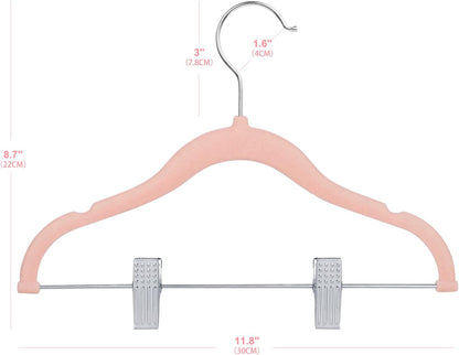 11.8 Inch Baby Velvet Hangers with Movable Clips 16 Pack Pink