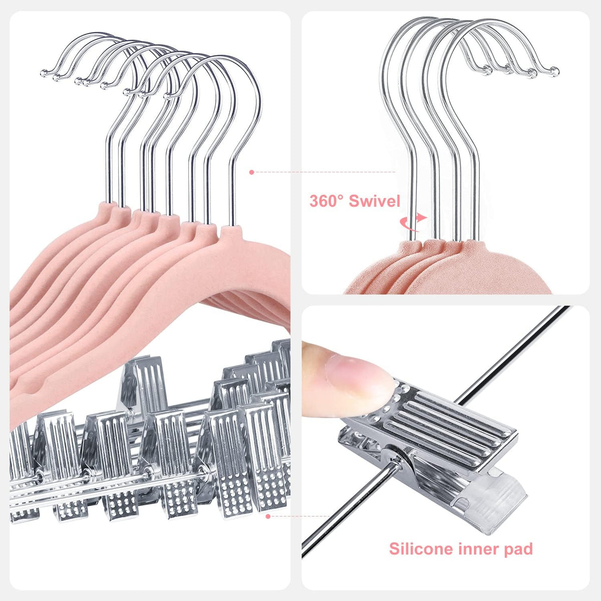 11.8 Inch Baby Velvet Hangers with Movable Clips 16 Pack Pink