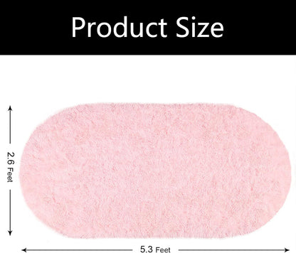Fluffy Rugs for Bedroom, Shag Cute Area Rug for Girls and Kids Baby Room Home Decor, 2.6 x 5.3 Feet Oval Indoor Carpet for Nursery Dorm Living Room, Pink