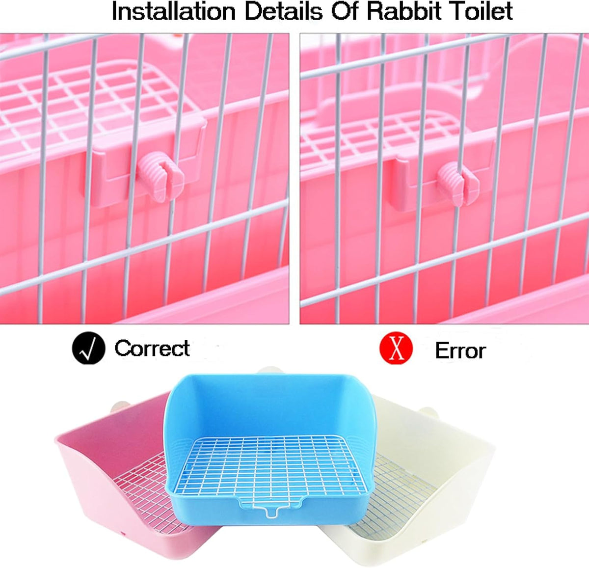 Rabbit Litter Box Bunny Potty Box Guinea Pig Hay Rack Feeder Rabbits Corner Litter Pan Potty Trainer Pet Toilet with Cleaning Set for Hamster, Guinea Pig, Ferret and Other Animals (Pink)