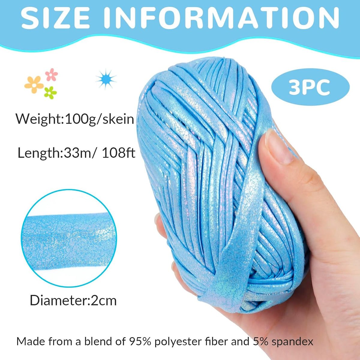 3 Skeins T Shirt Yarn Soft Tape Crochet Yarn Sparkle Metallic Yarn for Crocheting and Knitting Beginner, Knitting Handbag, Basket, Dolls, DIY Hand Projects - 300g (Light Pink)