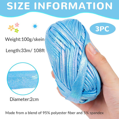 3 Skeins T Shirt Yarn Soft Tape Crochet Yarn Sparkle Metallic Yarn for Crocheting and Knitting Beginner, Knitting Handbag, Basket, Dolls, DIY Hand Projects - 300g (Light Pink)