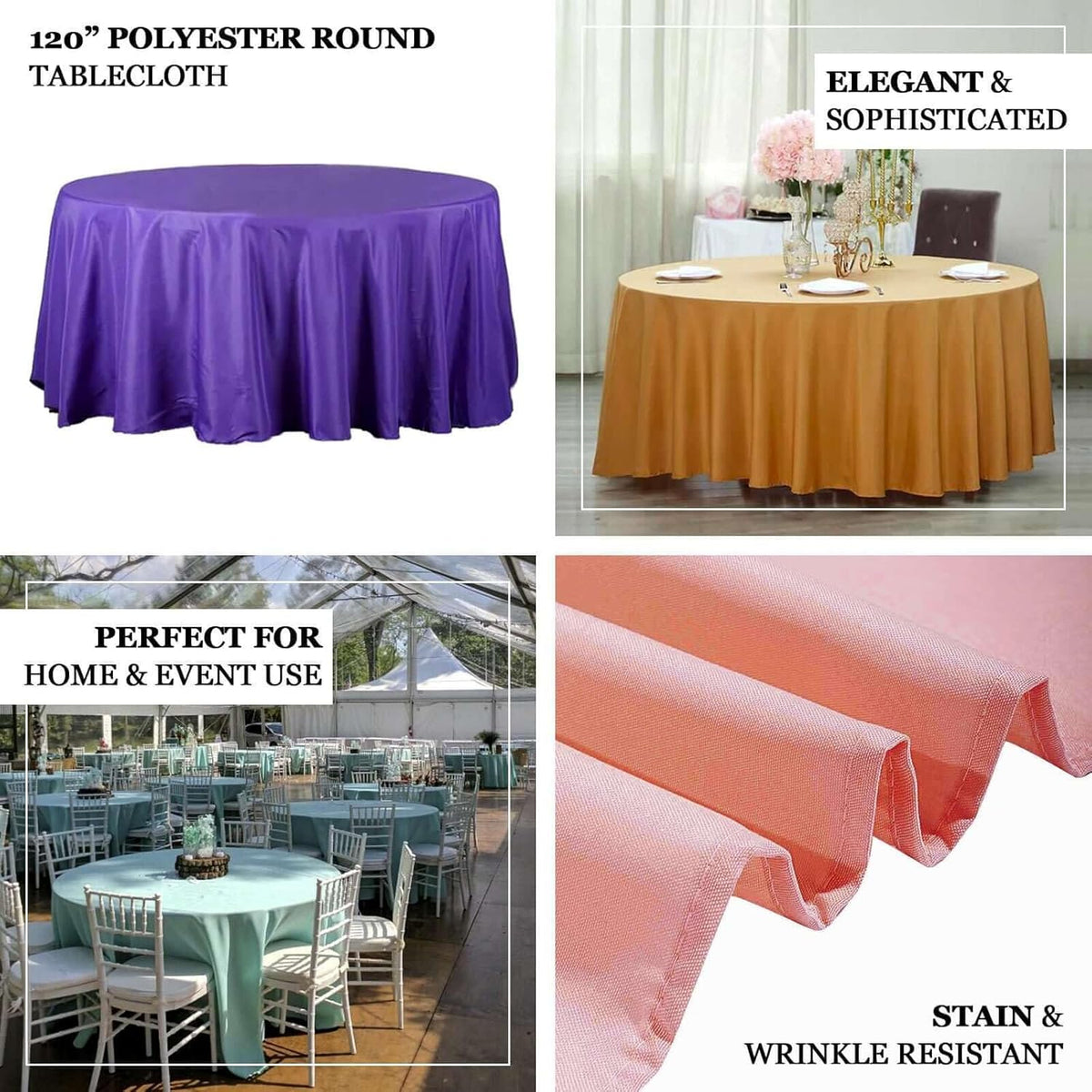 10 Pack Round Tablecloth, 120 Inch Stain & Wrinkle Resistant Washable Table Cloth, Decorative Polyester Fabric Table Cover for Banquet, Wedding, Dining- Blush