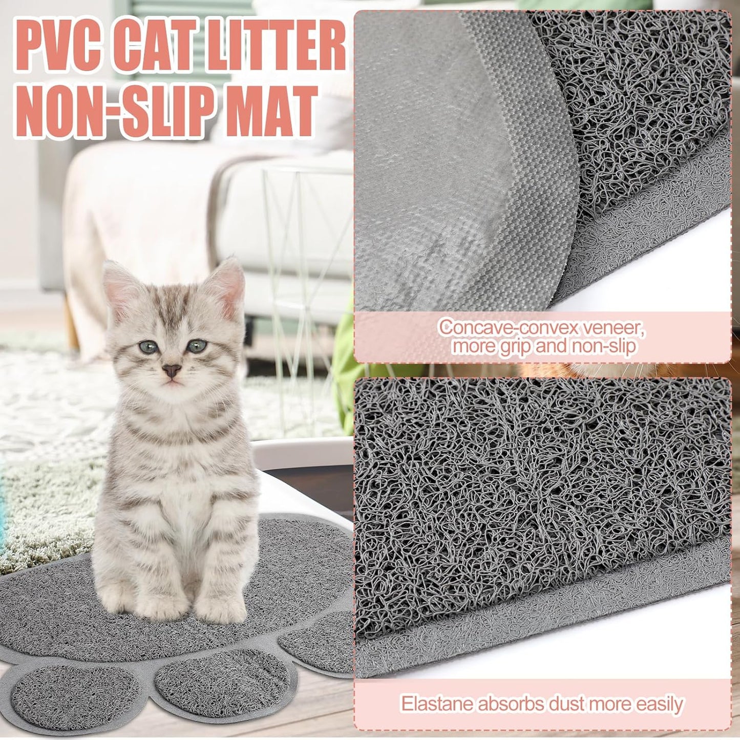 7 Pcs Small Cat Kitten Starter Kit Cat Litter Box with Shovel Paw Litter Mat Double Automatic Kitten Bowls Toy Teaser Stick Collar Essentials Kits for 1-3 Lbs Beginner(Stylish,Light Pink)