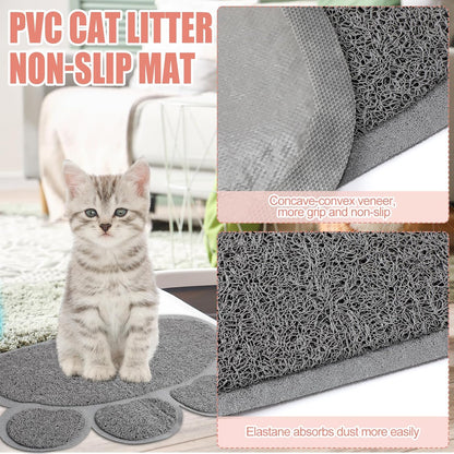 7 Pcs Small Cat Kitten Starter Kit Cat Litter Box with Shovel Paw Litter Mat Double Automatic Kitten Bowls Toy Teaser Stick Collar Essentials Kits for 1-3 Lbs Beginner(Stylish,Light Pink)