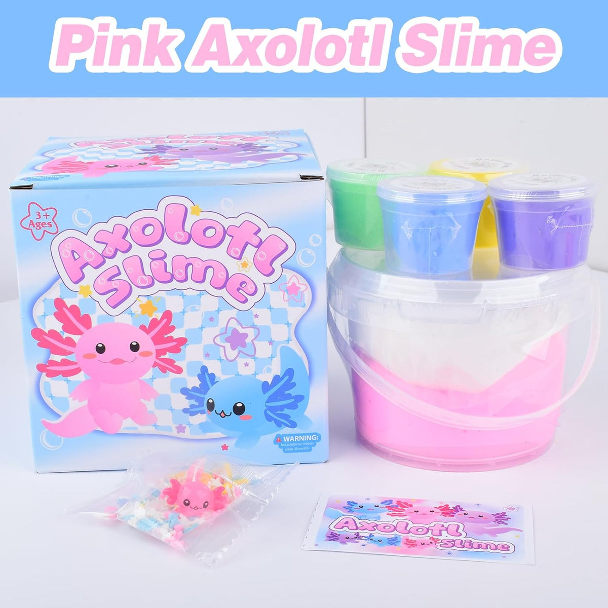 Pink Axolotl Butter Slime Kit, with Fun Slime Add Ins, Soft and Stretchy, Non-Sticky, Scented Slime Kit for Kids, Birthday Gifts for Boys & Girls, Classroom Rewards, DIY Stress Relief Toy