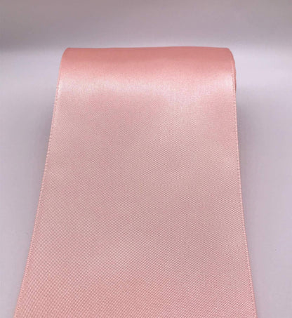 4 Inch Peach Pink Double Face Satin Ribbon Thick Wide Silk Ribbon for Grand Opening Cutting Ceremony Flower Bouquets Christmas Wedding Decorations Chair Sashes Bows, 10 Yards (203-Peach Pink)