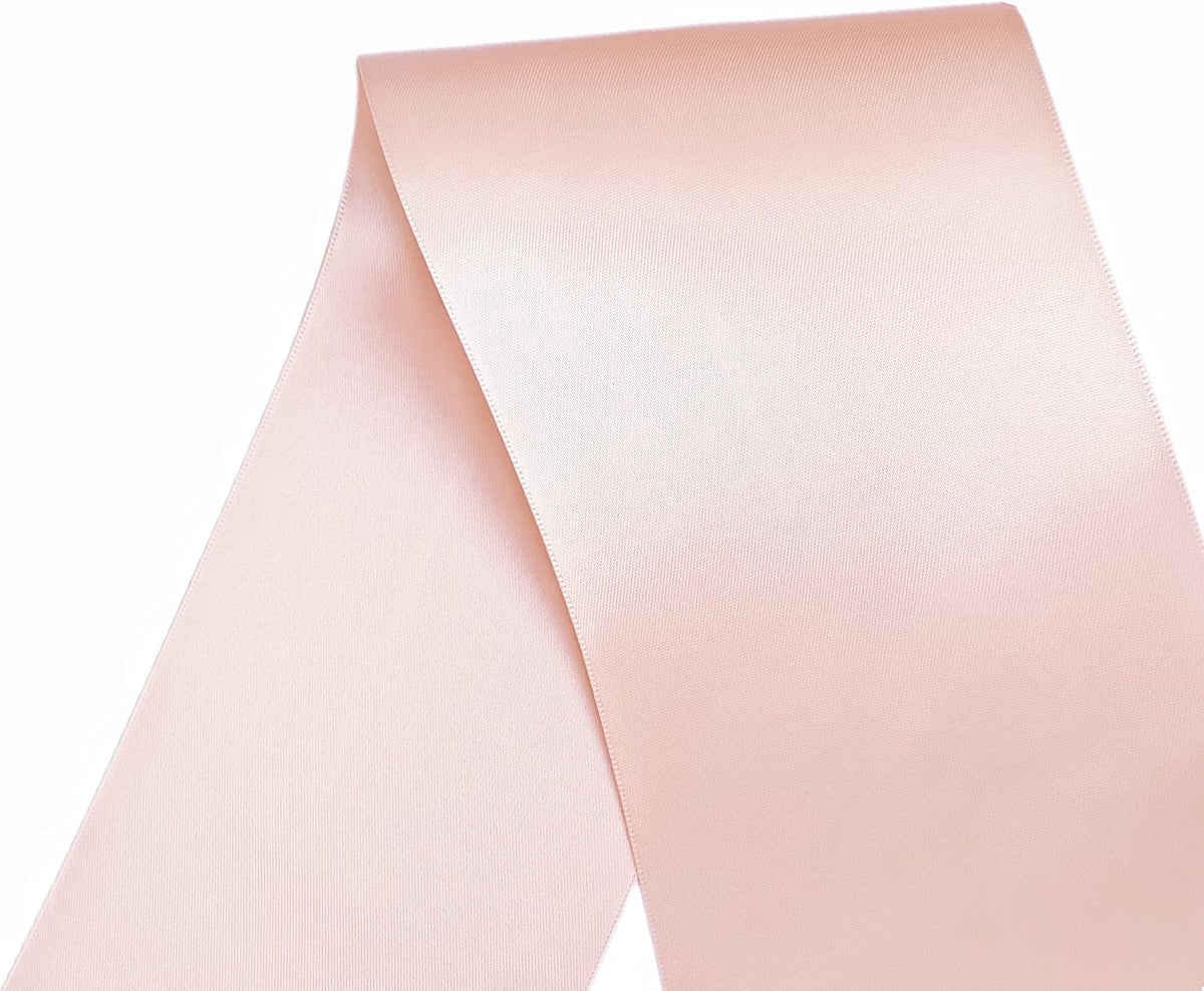 4 Inch Peach Pink Double Face Satin Ribbon Thick Wide Silk Ribbon for Grand Opening Cutting Ceremony Flower Bouquets Christmas Wedding Decorations Chair Sashes Bows, 10 Yards (203-Peach Pink)