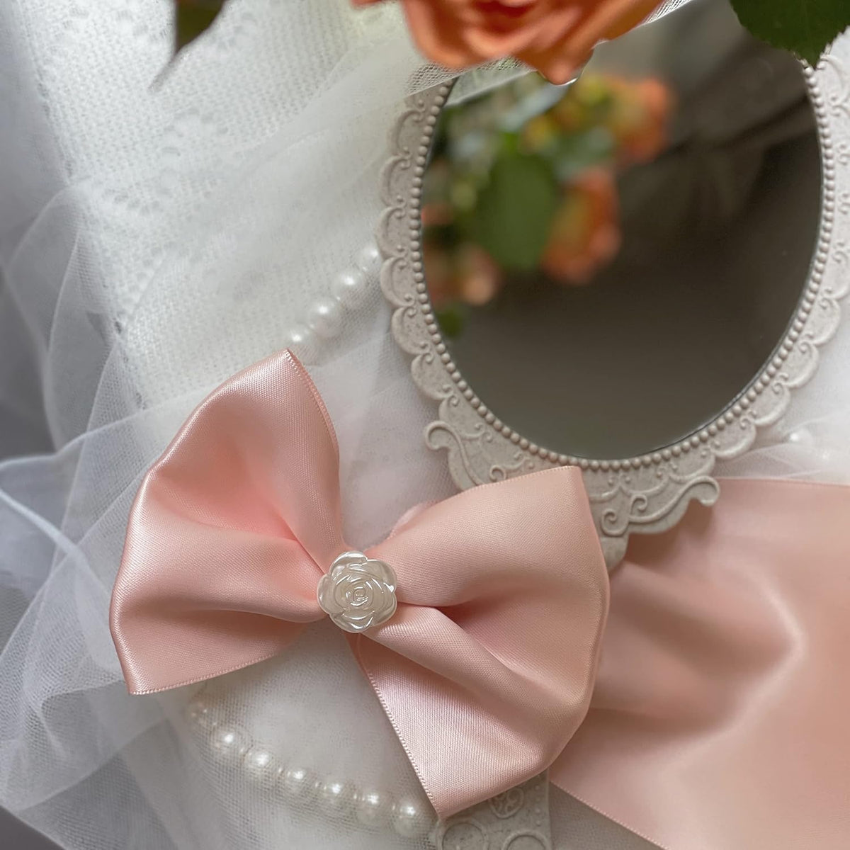 4 Inch Peach Pink Double Face Satin Ribbon Thick Wide Silk Ribbon for Grand Opening Cutting Ceremony Flower Bouquets Christmas Wedding Decorations Chair Sashes Bows, 10 Yards (203-Peach Pink)